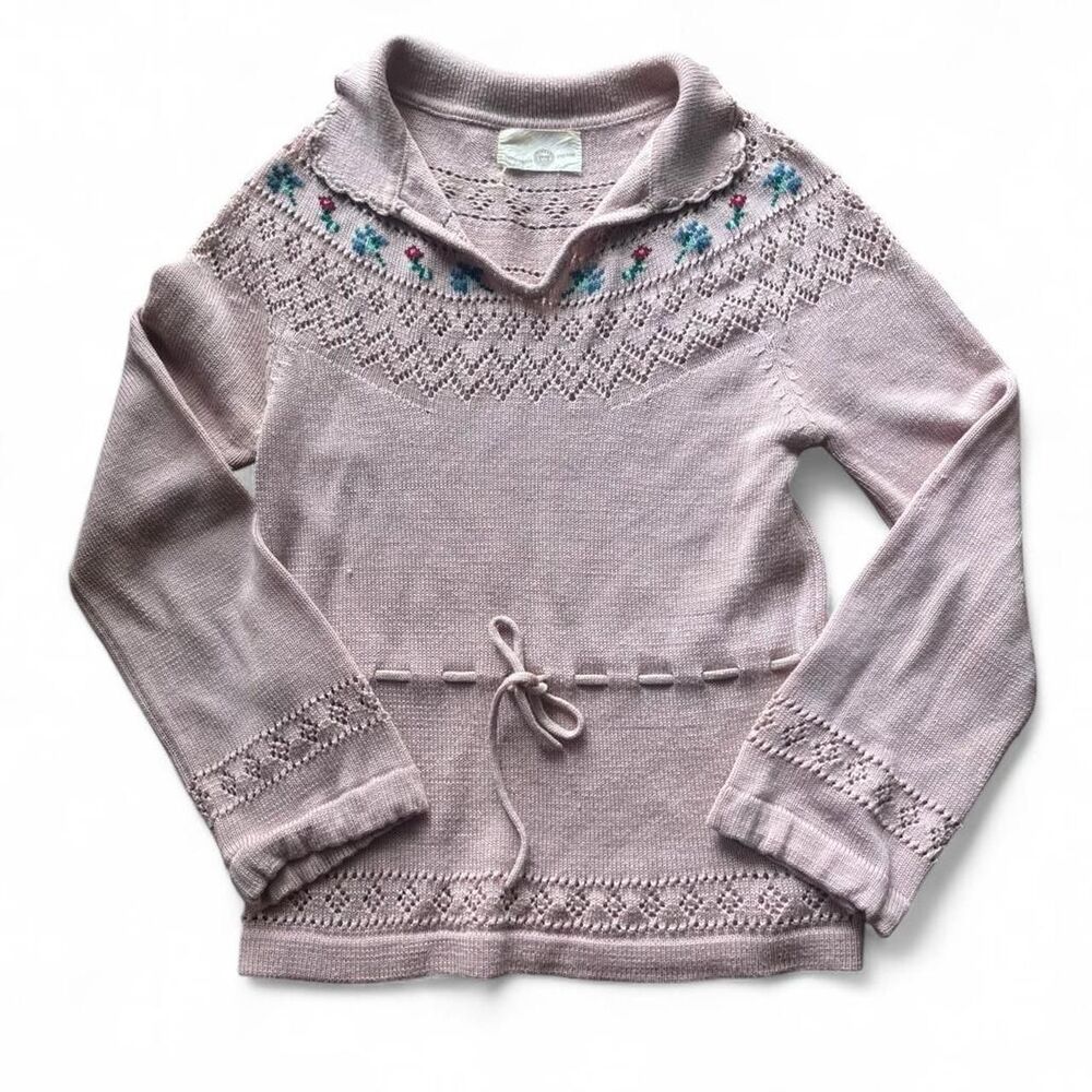 California Threads Women's Light Pink Crochet Polo Sweater